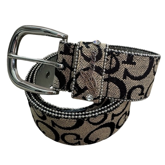 GUESS Logo Print Belt with Silver Buckle – Size Large - Picture 6 of 8